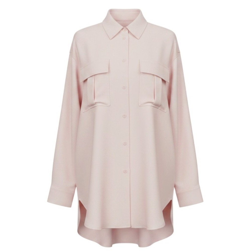 H&M Womens Oversized Button Down Shirt Light Pink Crepe Pocket Top Small NEW